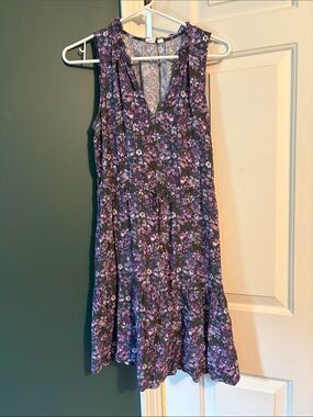GAP Purple Floral Sleeveless V-Neck Mini Dress